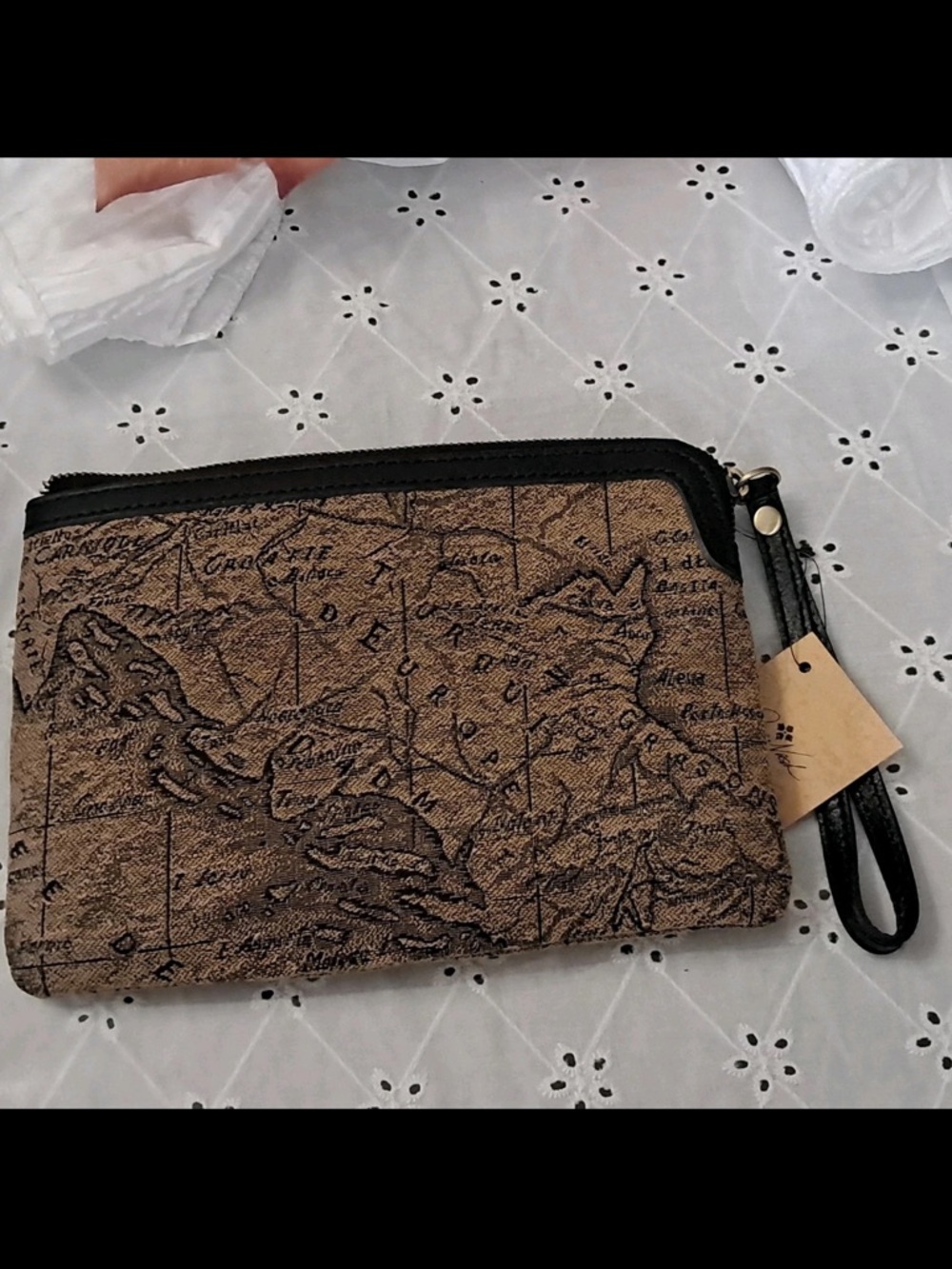 Patricia Nash Tan and Black Map-Print Wristlet Clutch
